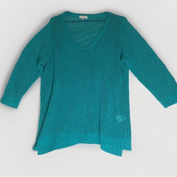 Laura Plus Open Knit Pullover Turquoise Sweater Size 2X Relaxed Fit Airy - Picture 1 of 6